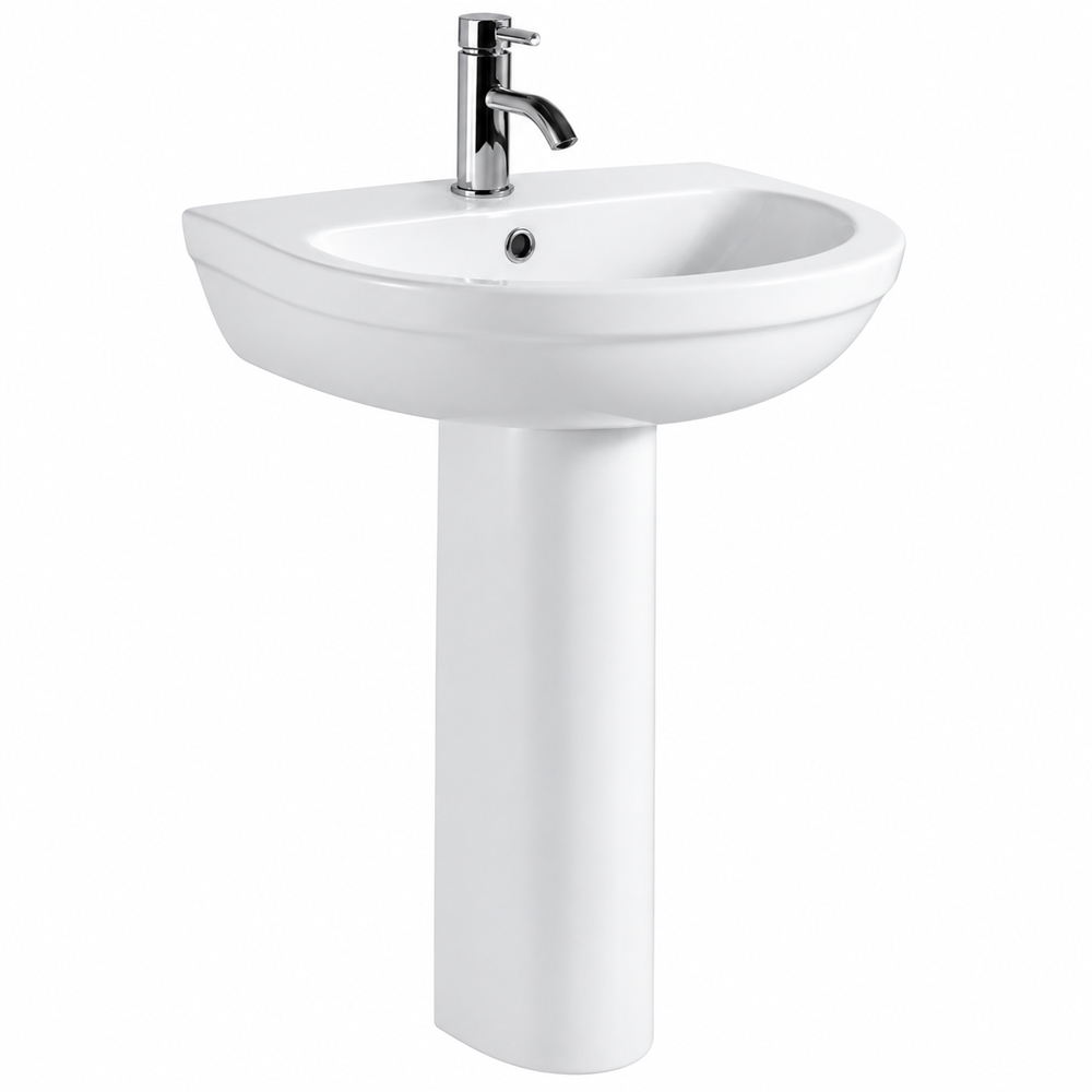 Go Bathrooms White Ceramic Curved Full Pedestal and Basin Image 1