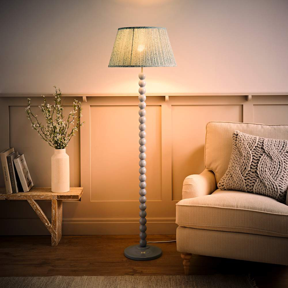 ValueLights Leaf Pleated Shade Pastel Blue Bobbin LED Floor Lamp with Bulb Image 2