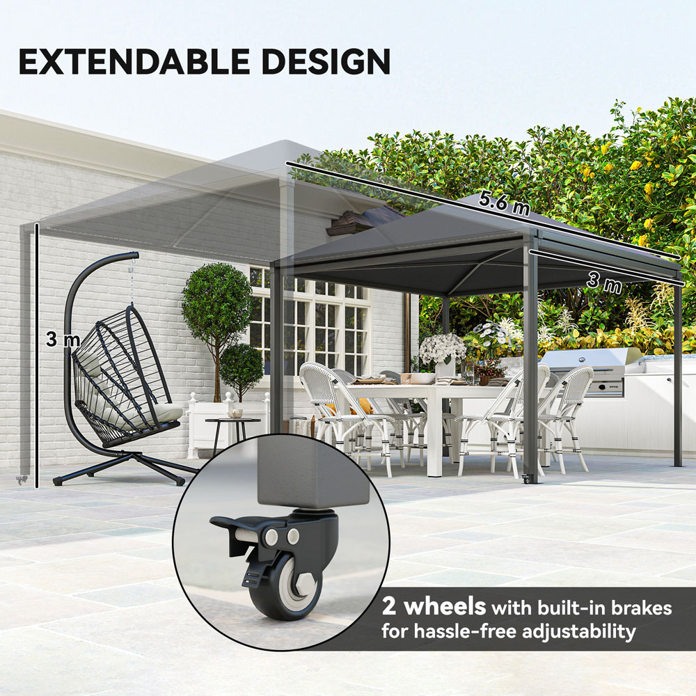 Outsunny 3 x 3m Grey Garden Gazebo with Extendable Awning and Wheels Image 8