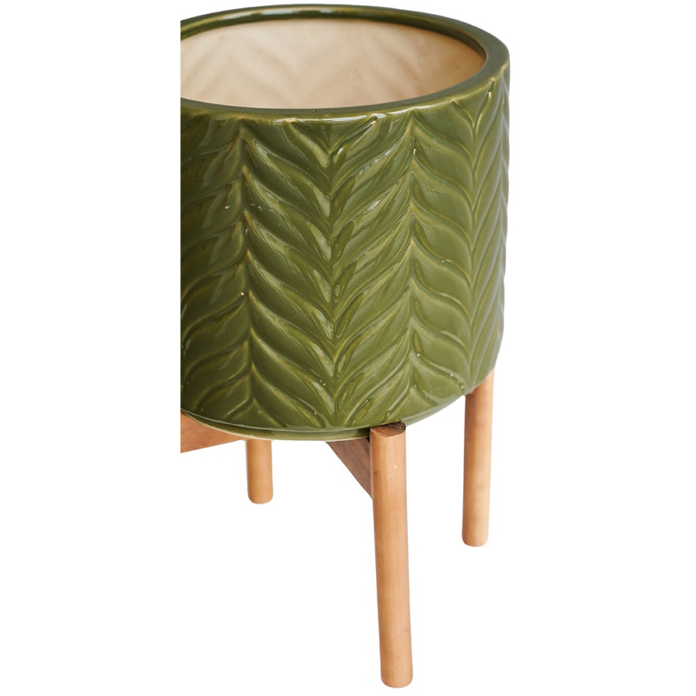 Ivyline Aspen Olive Green Flower Planter with Wooden Stand 28cm Image 3