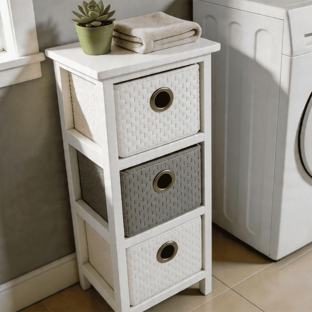 Home Source Sandringham 3 Basket Drawer White Wooden Storage Unit Image 5