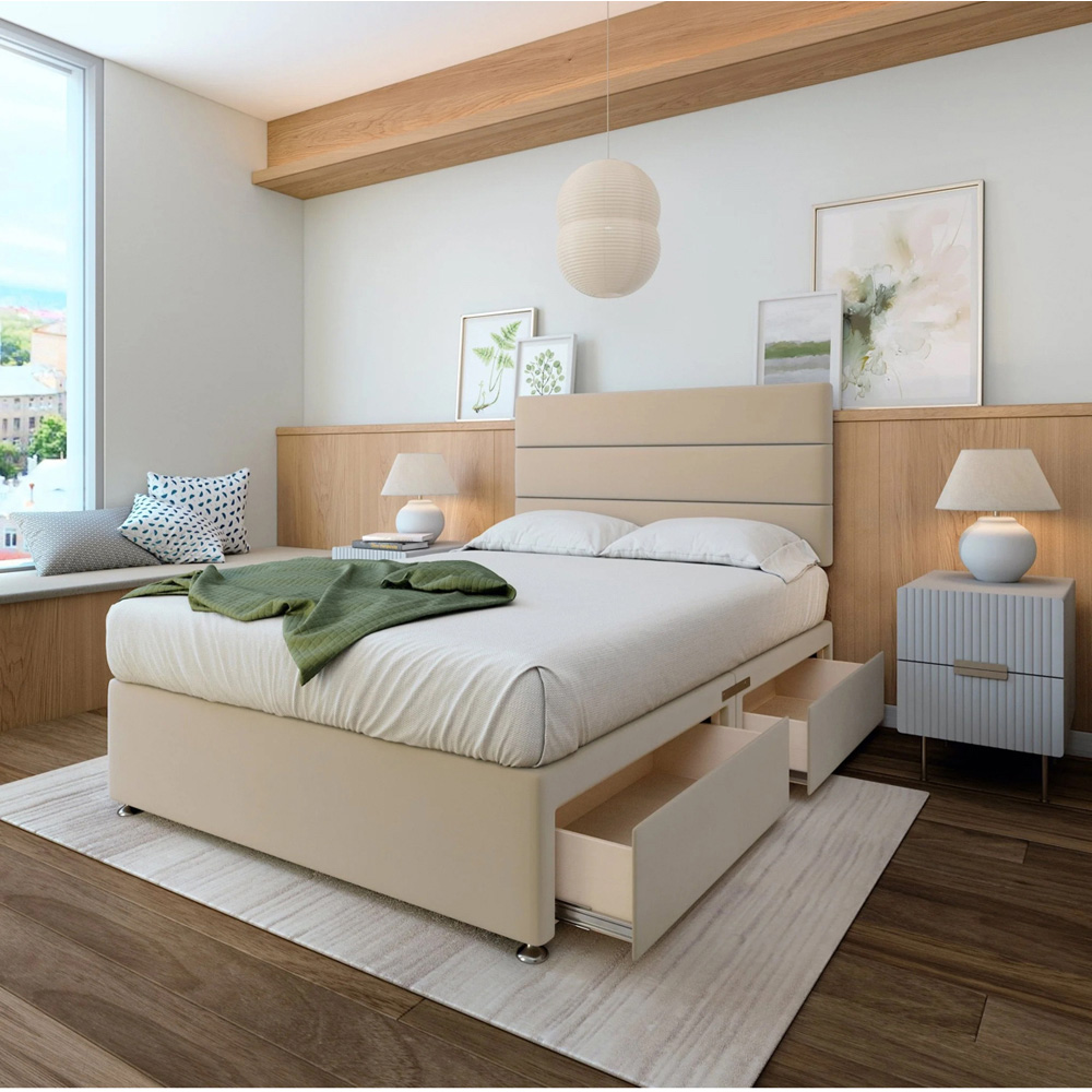 Bedmaster Single Natural Plush Velvet 2 Drawer Divan Base with Milan Headboard Image 2