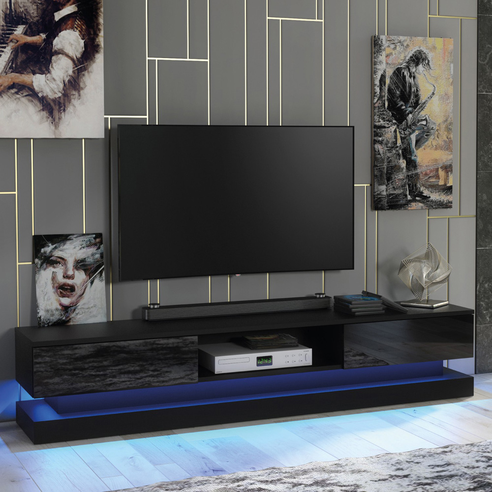 Creative Furniture Bloom Black and Black Gloss 2 Door Single Shelf TV Unit with LED Image 6
