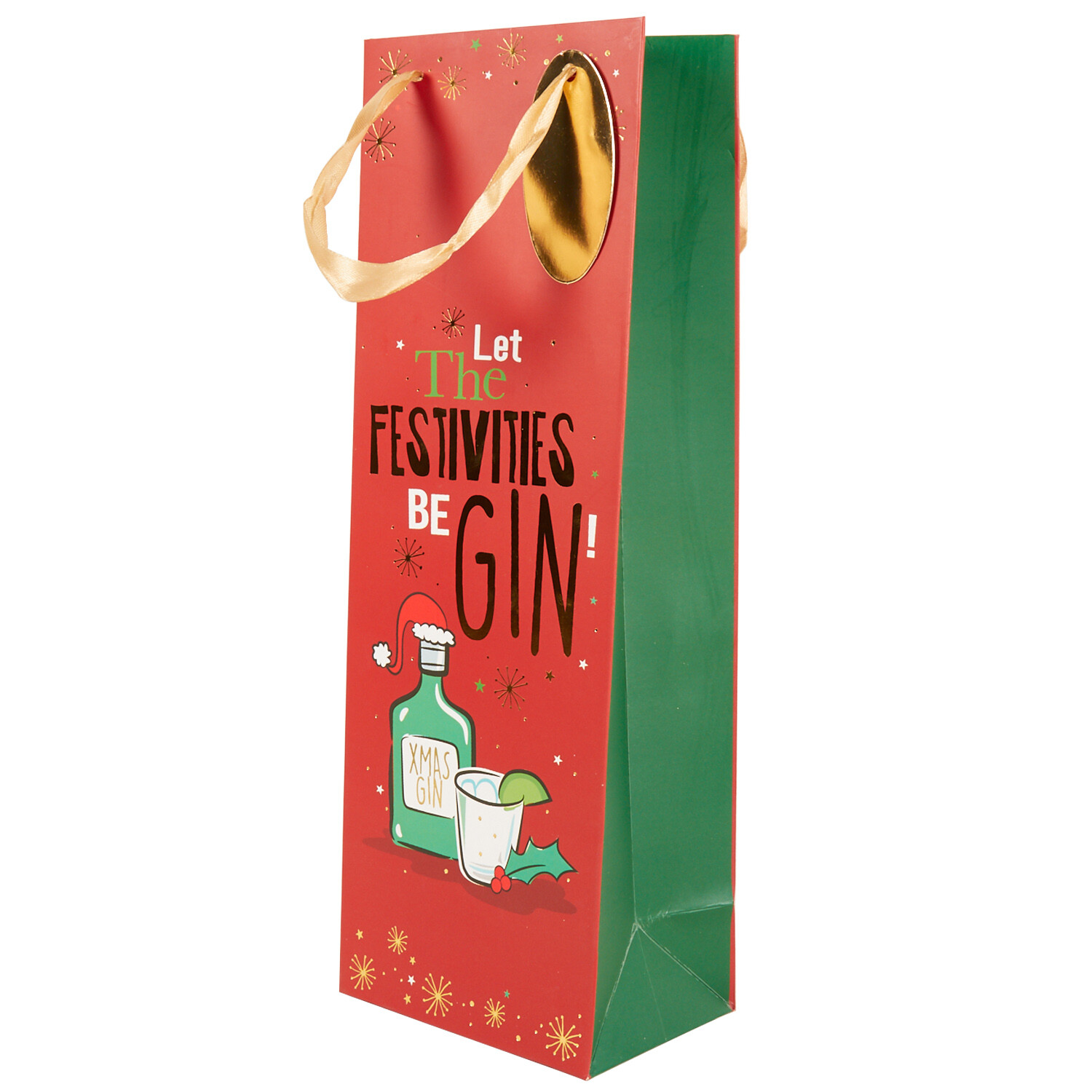 Festivities Be Gin Bottle Bag - Red & Green Image 2