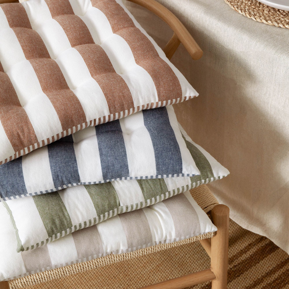 Yard Hayle Moss Striped Cotton Seat Pad 40 x 40cm 2 Pack Image 7