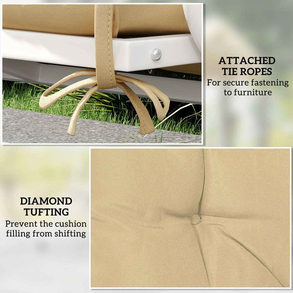 Outsunny 2 Seater Khaki Garden Bench Cushion with Ties 49 x 100cm Image 6