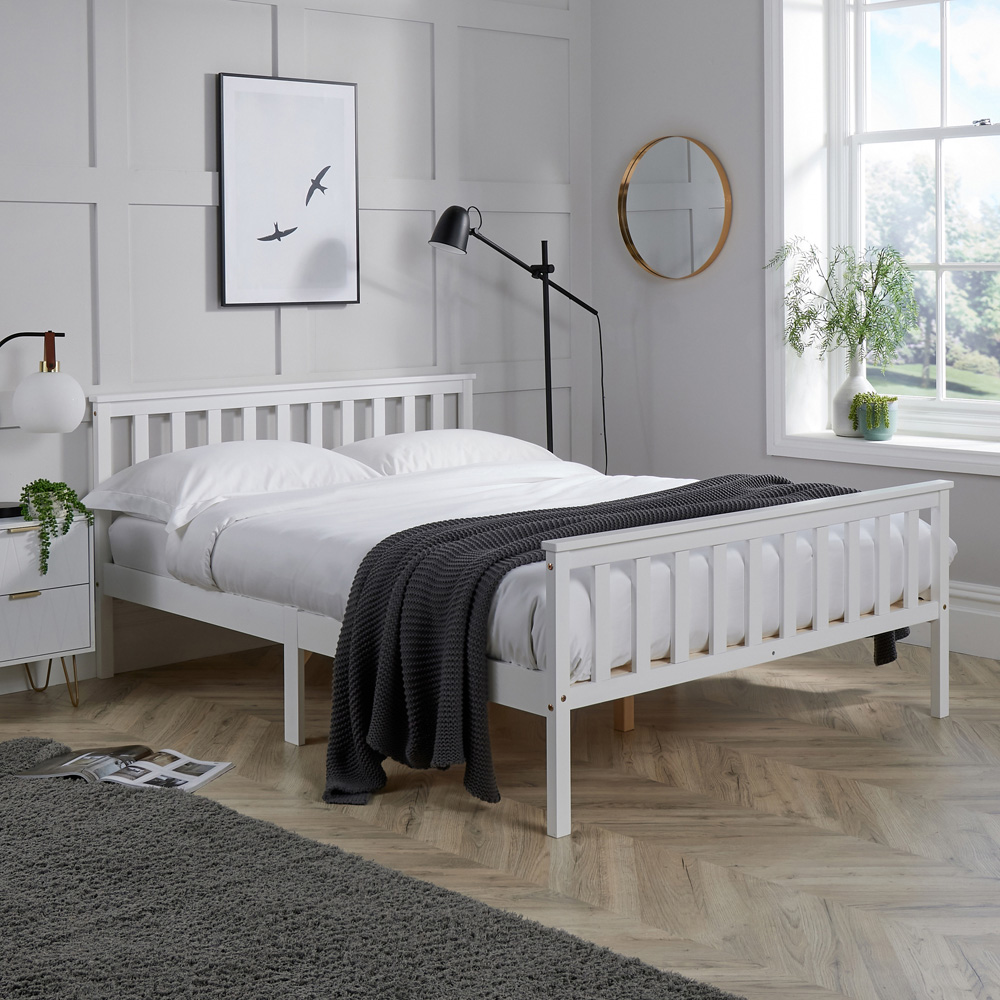 Home Source Florida Small Double White Wooden Bed Frame Image 6