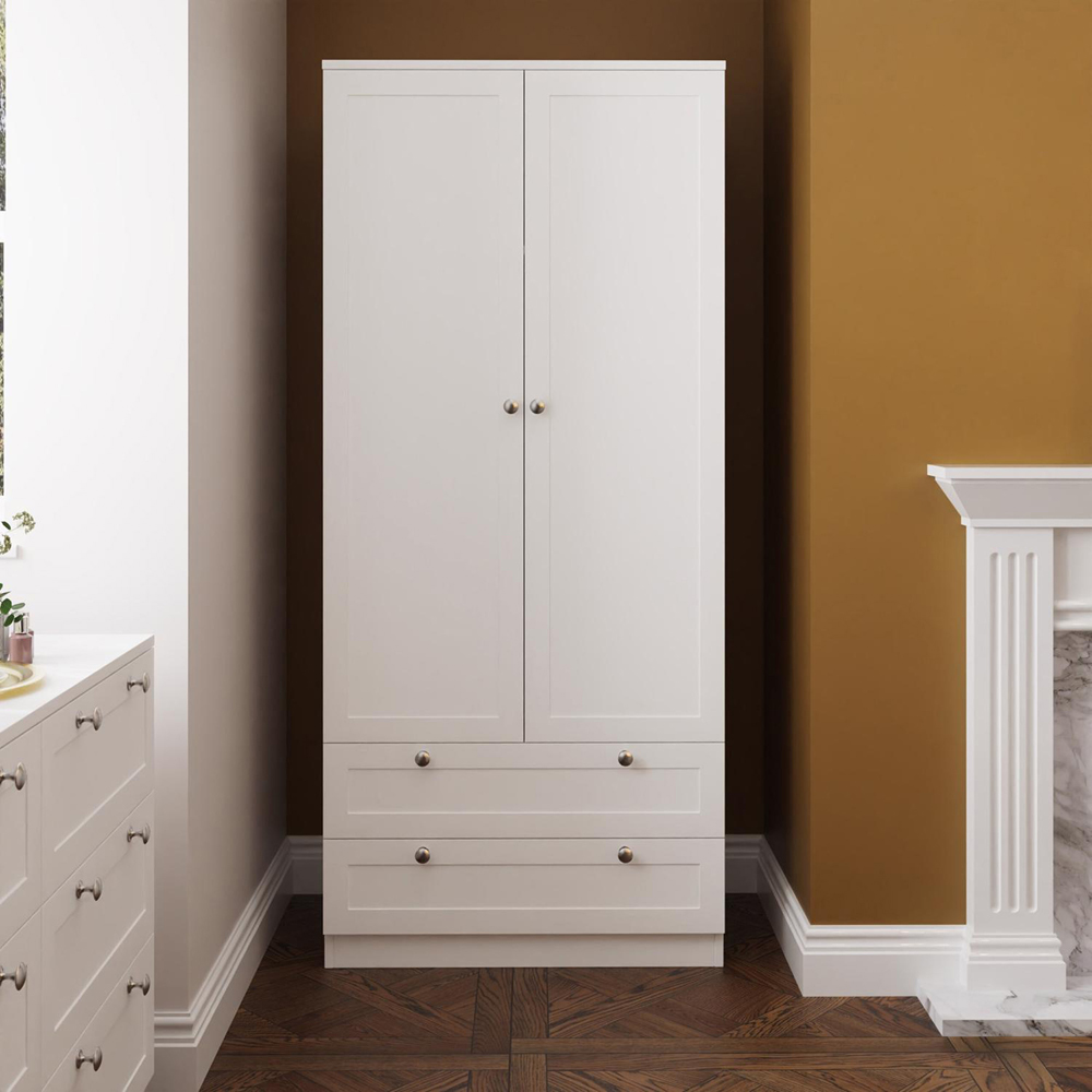 FWStyle Artus 2 Door 2 Drawer White Panelled Combination Wardrobe Image 4