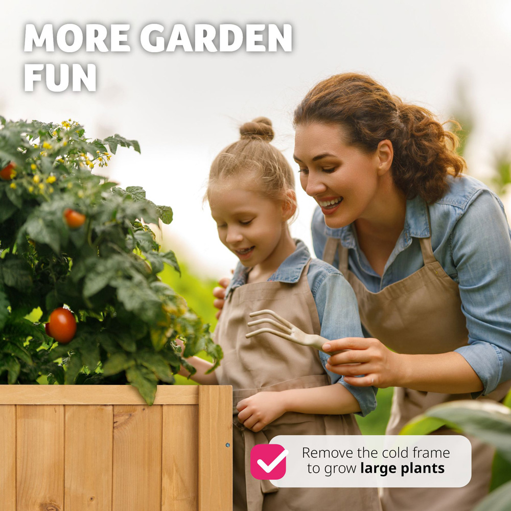 tectake 57 x 119cm Wooden Raised Garden Bed with Storage Shelf and Cold Frame Attachment Image 8