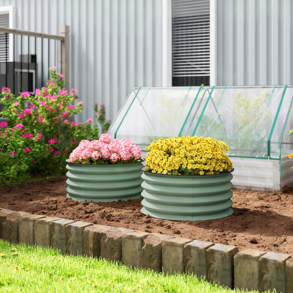 Outsunny Green Galvanised Steel Raised Garden Bed Planter with Safety Edging 2 Pack Image 2