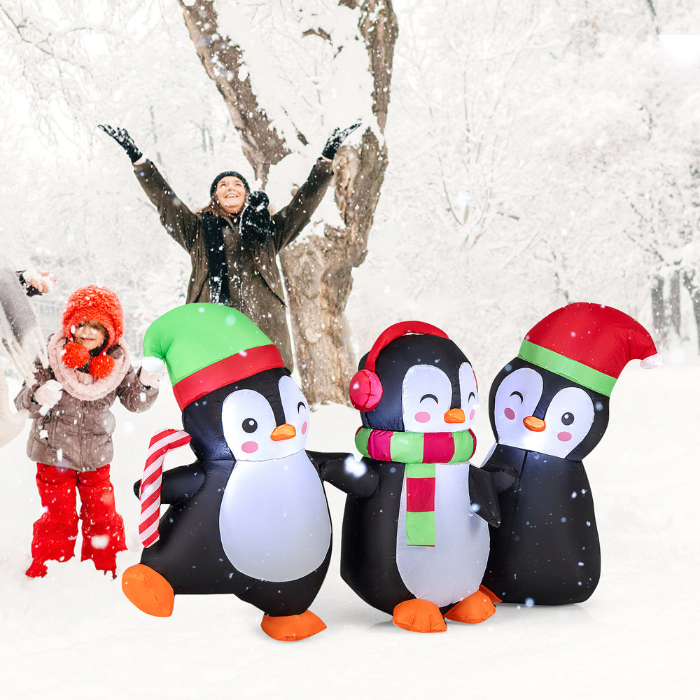 Costway Penguin Family Hand in Hand LED Inflatable Christmas Decoration 3.2 x 5.6 x 1.8ft Image 4