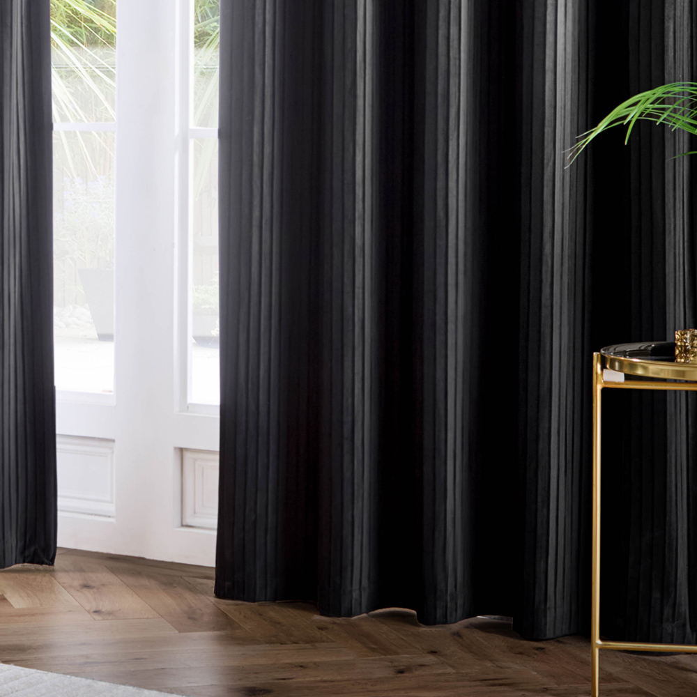 Paoletti Corinthian Black Velvet Eyelet Curtains 168 x 183cm Image 4