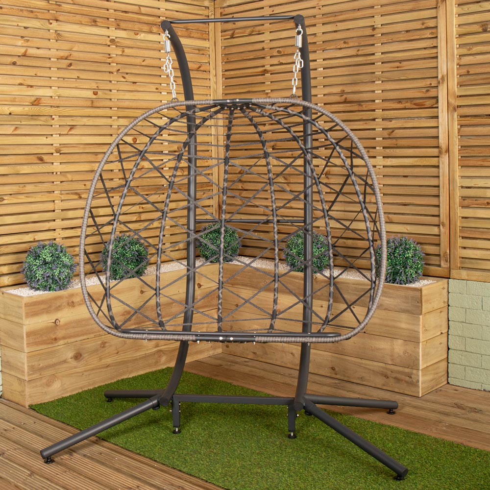 Samuel Alexander 2 Seater Rattan Hanging Garden Egg Chair with Grey Waterproof Cover Image 5