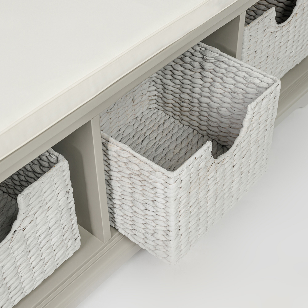 Charles Bentley Charnwood Grey Hallway Bench with 3 Storage Baskets Image 7