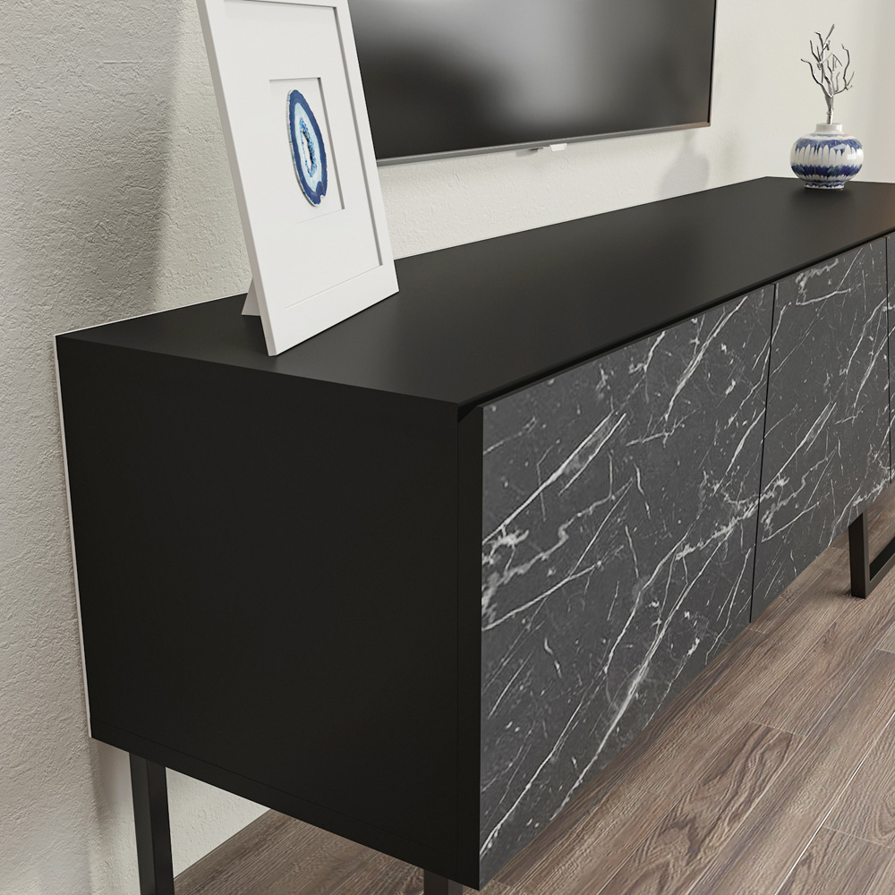 Decorotika Parla 3 Door Black Marble TV Unit Image 5