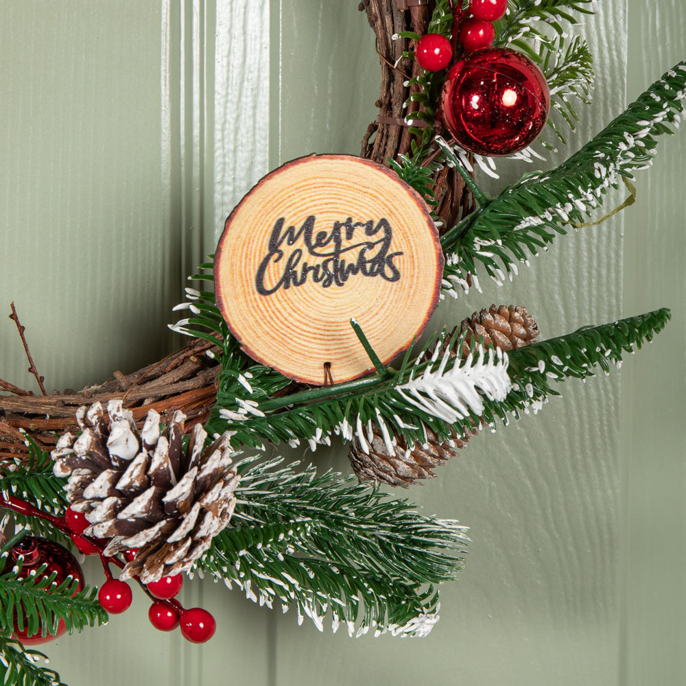 Samuel Alexander Pinecone Wreath with Red Berries and Baubles 50cm Image 4