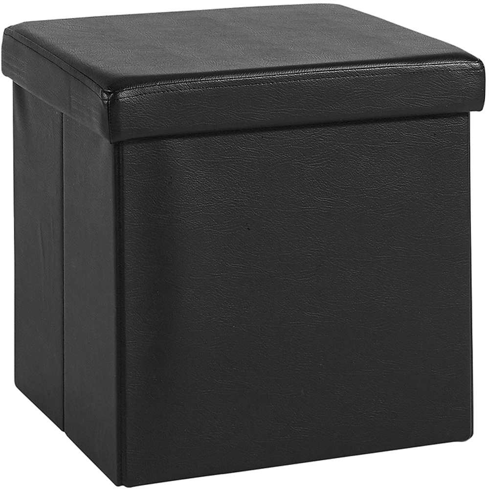 Home Source Faux Black Leather Square Folding Storage Ottoman Image 2