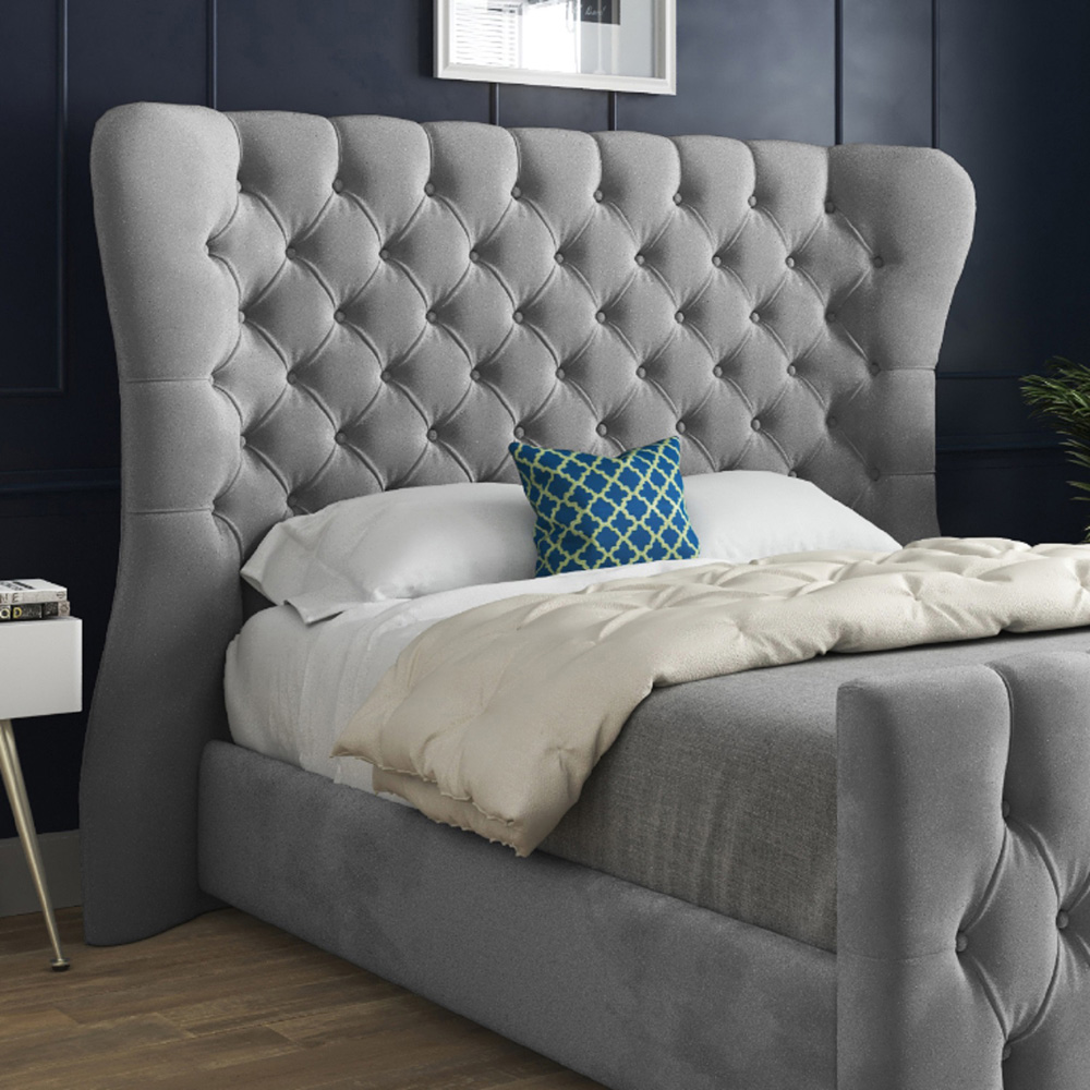 Parma Single Grey Soft Velvet Upholstered Bed Frame with Curved Winged Headboard Image 3