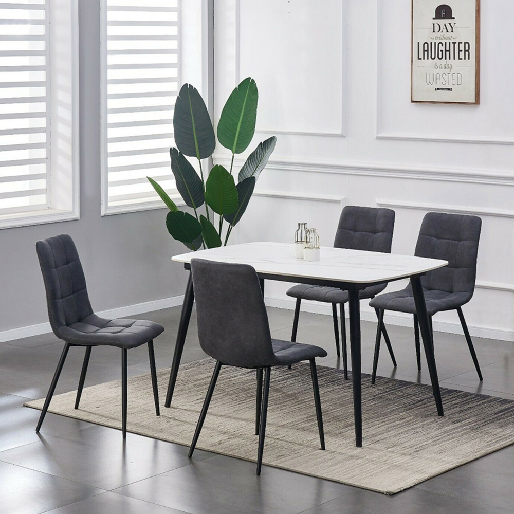 Henri Set of 4 Dark Grey Faux Suede Leather Dining Chairs Image 5