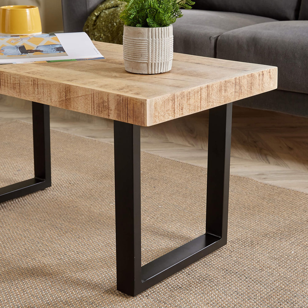 Home Source Cortez Mango Wood Rectangular Medium Coffee Table with Iron Legs Image 3