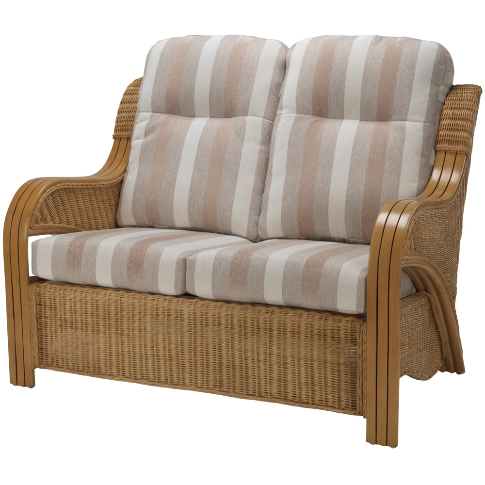 Desser Furniture Opera 2 Seater Light Oak Natural Rattan Duke Beige Stripe Sofa Image 2