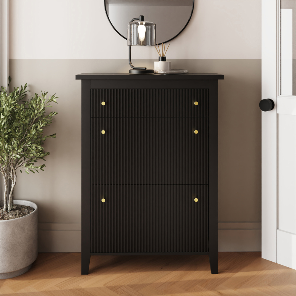 GFW Garrucha 2 Door Single Drawer Black Deluxe Shoe Cabinet Image 4