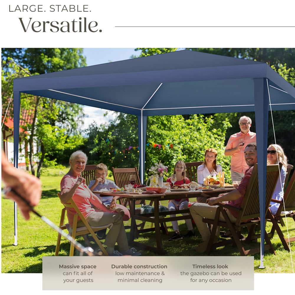 tectake Miramas 3 x 3m Blue Water Resistant Gazebo with 3 Side Panels Image 3