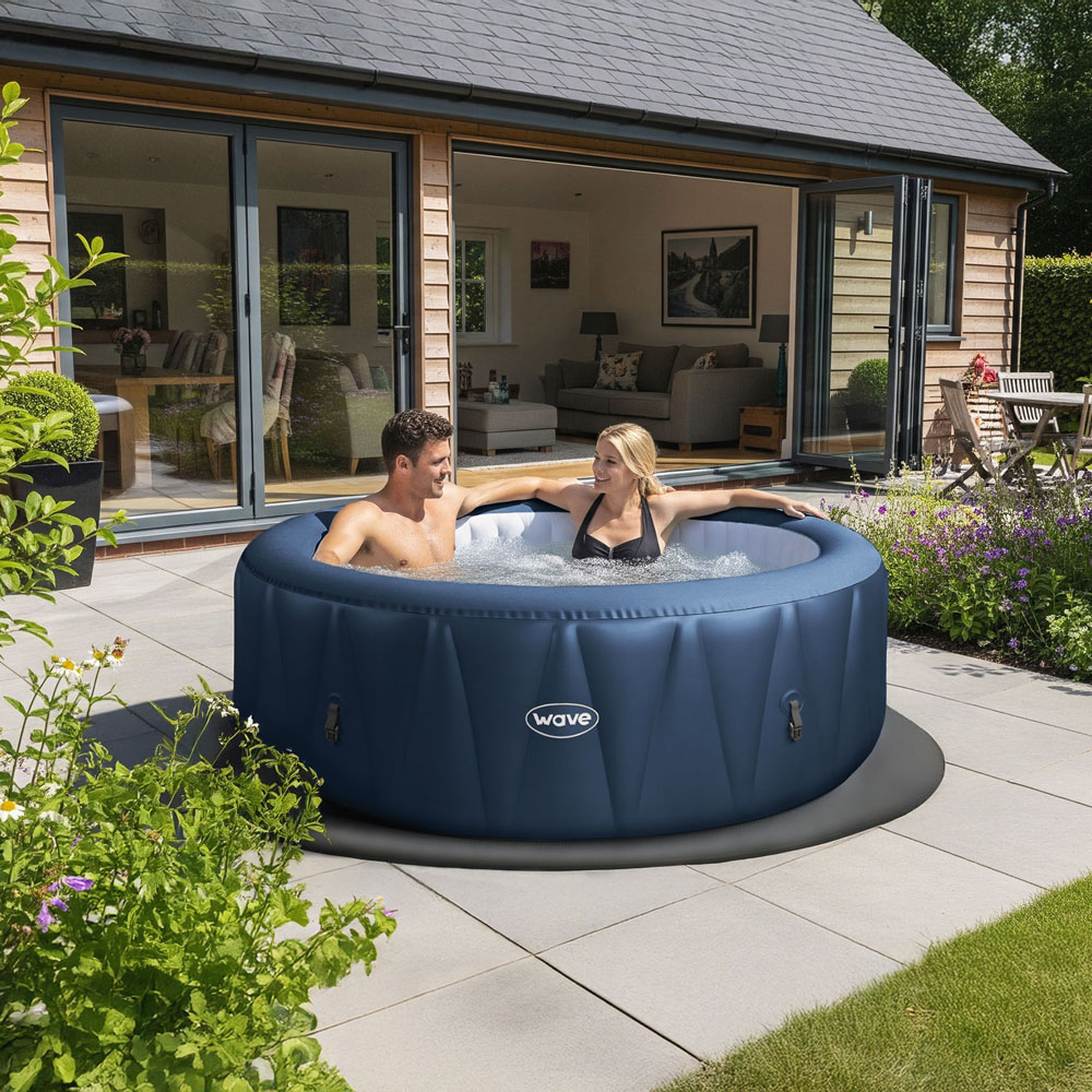 Wave Spas Atlantic 6 Person Navy Rattan Round Inflatable Hot Tub with EnergySave Bundle Image 2