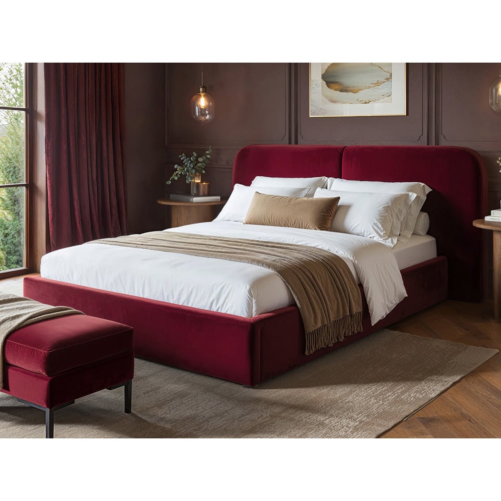 Solace+Co Lena Double Burgundy Velvet Ottoman Bed Image 4