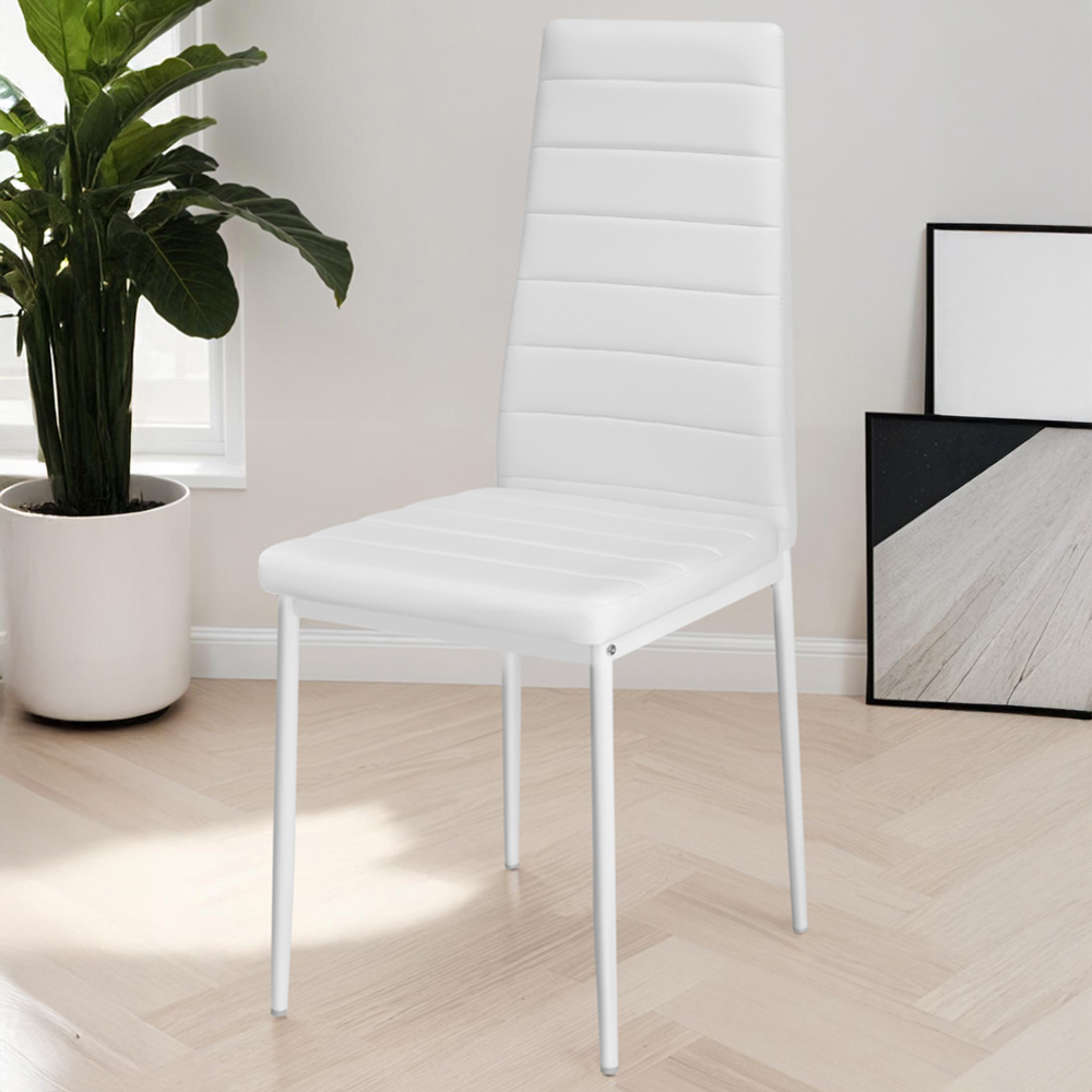 tectake Set of 8 White High Backrest Padded Dining Chair Image 1