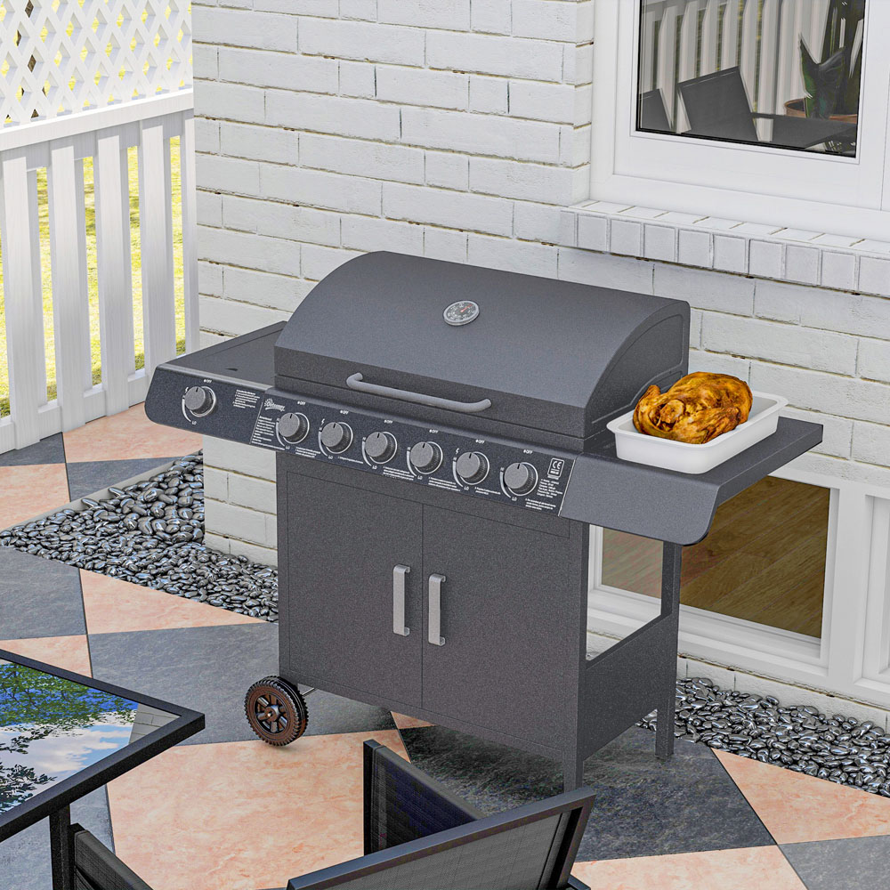 Outsunny Grey 6+1 Burner Gas Barbecue Grill with Wheel Image 3