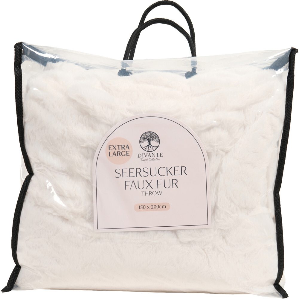 Extra Large Seersucker Faux Fur Throw White Image 7