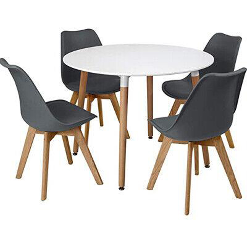 Kosy Koala Tulip 4 Seater Round Plastic Dining Set Oak Effect White and Grey Image 3