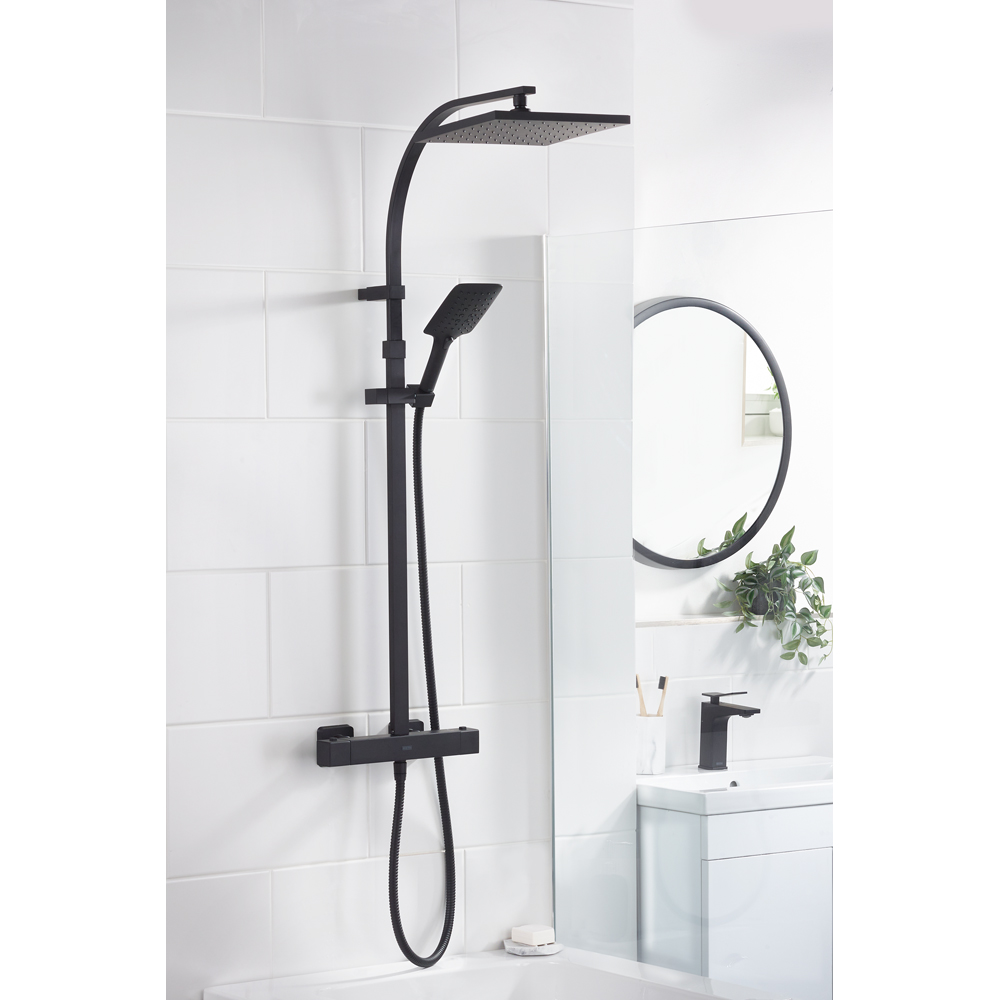 Bristan Quadrato Matt Black Cool Touch Thermostatic Bar Shower with Handset Image 8