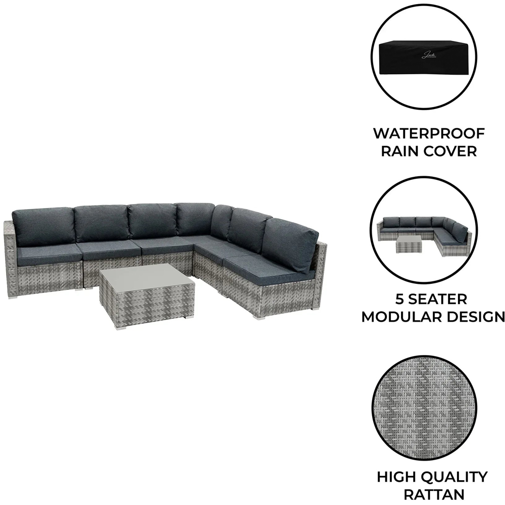 MonsterShop Grey 5 Seater Rattan Modular Garden Corner Lounge Set Image 6
