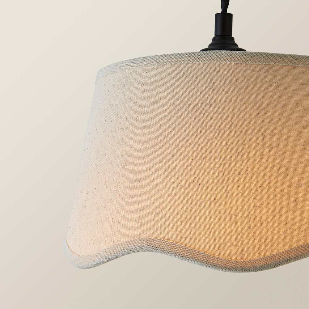 ValueLights Mabel Natural Linen Scallop Shade 3 Drop Bar Black LED Ceiling Light with Bulb Image 5