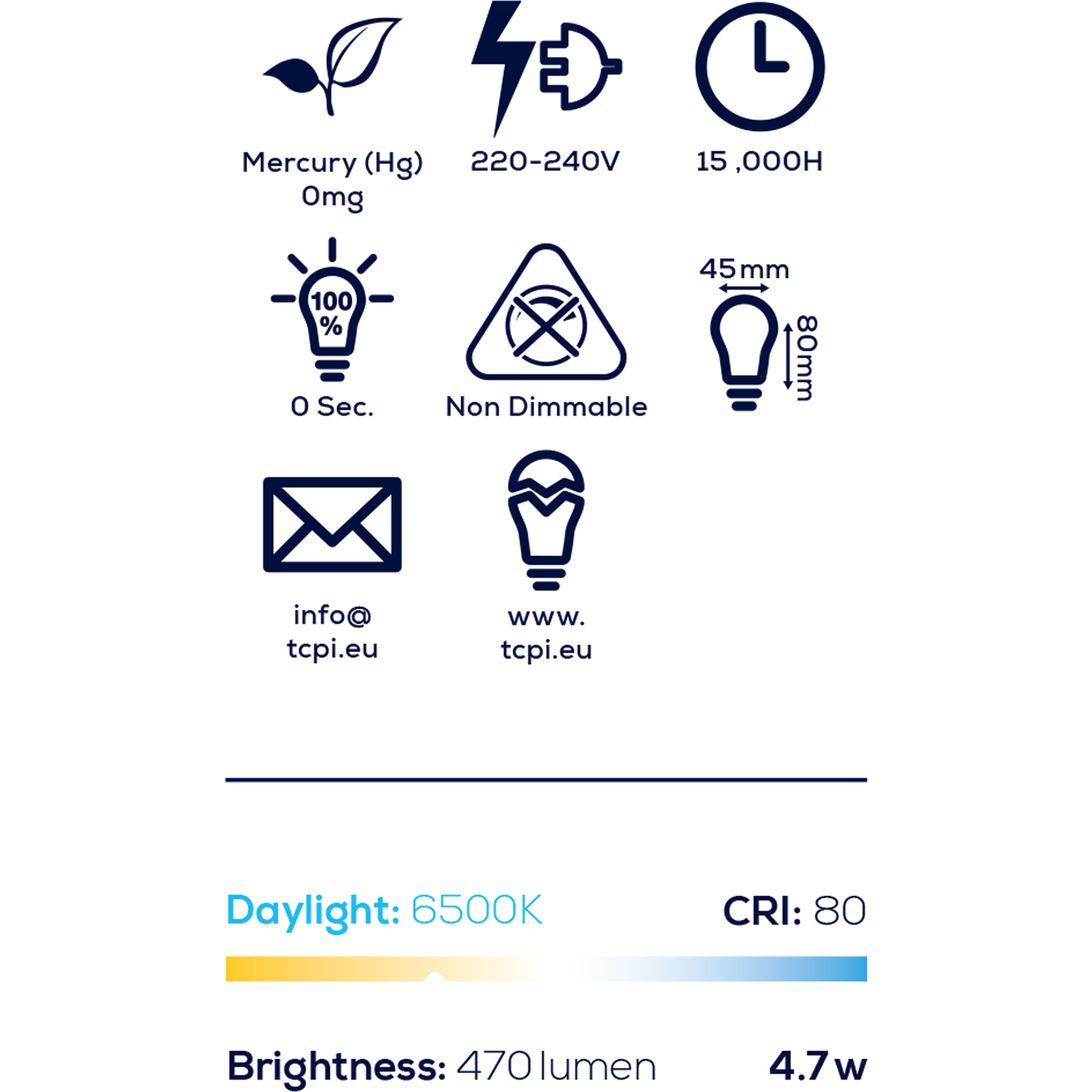 TCP LED Mini Globe 470L E14 Daylight Bulbs - Daylight Image 3