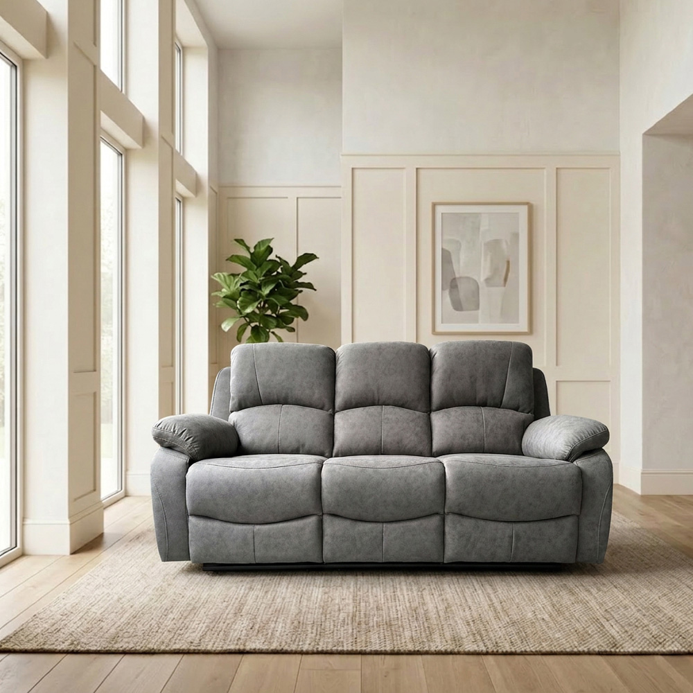 Milano 3 Seater Grey Fabric Recliner Sofa Image 3