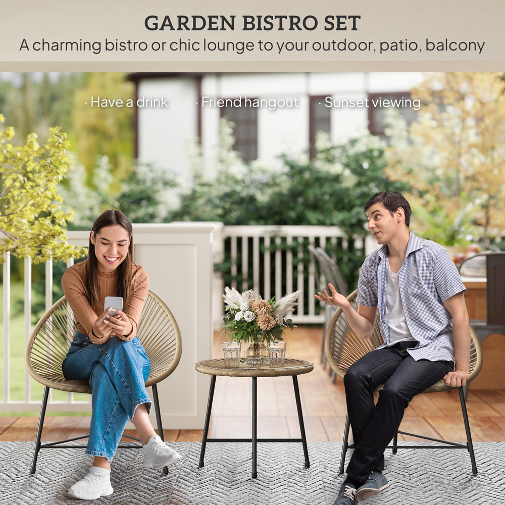 Outsunny Acapulco 3 Piece Rattan Bistro Set Natural Image 5