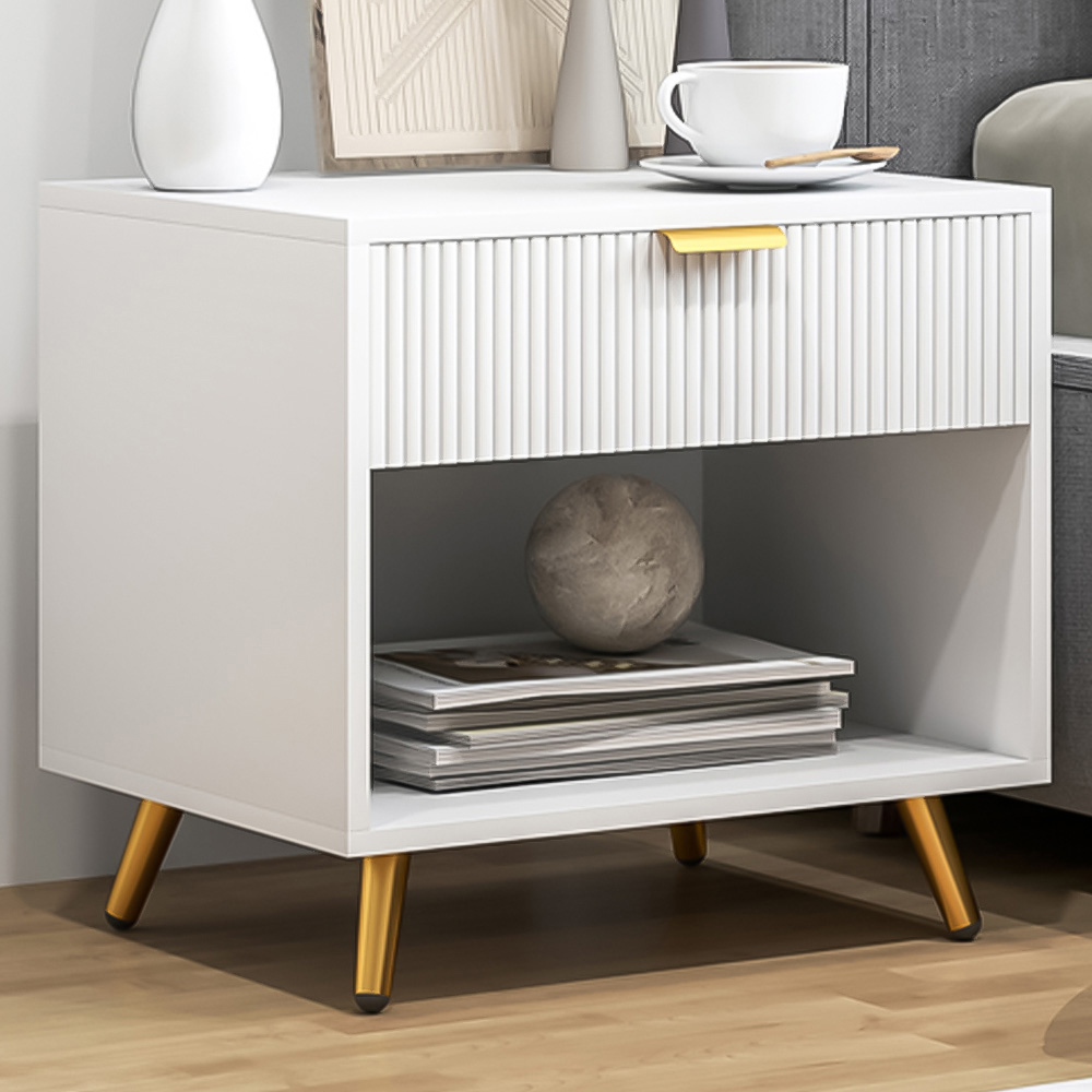 Portland Single Drawer Single Shelf White Bedside Table Image 1