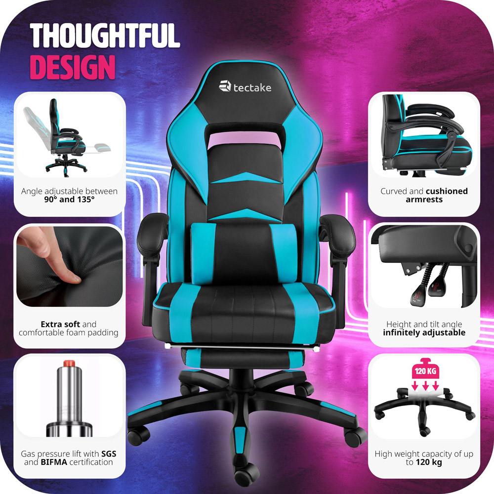 tectake Comodo Black and Azure Gaming Chair Image 7