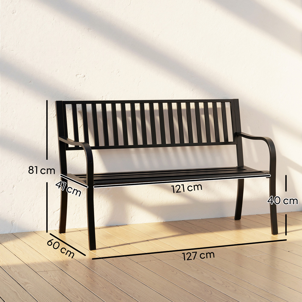 Outsunny 2 Seater Black Metal Garden Loveseat Bench Image 9
