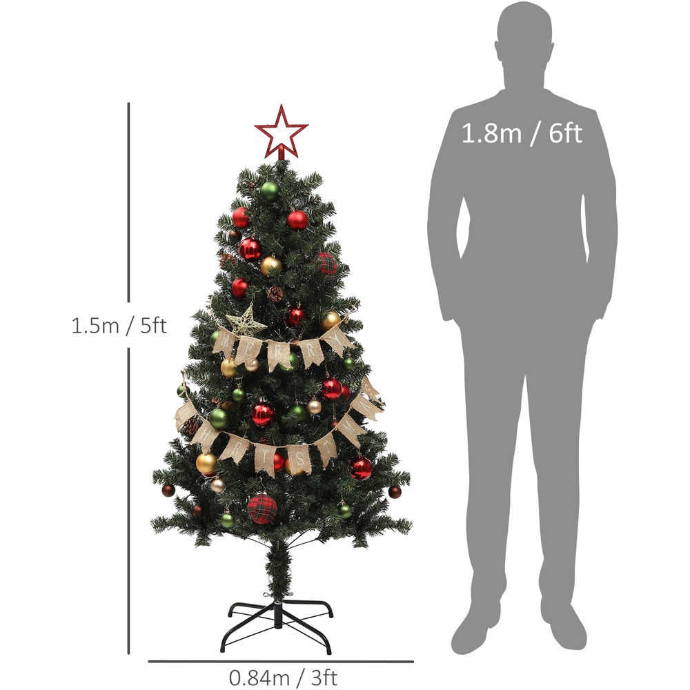 Everglow Warm White LED Pre-Lit Artificial Christmas Tree with Red Decorations 5ft Image 7