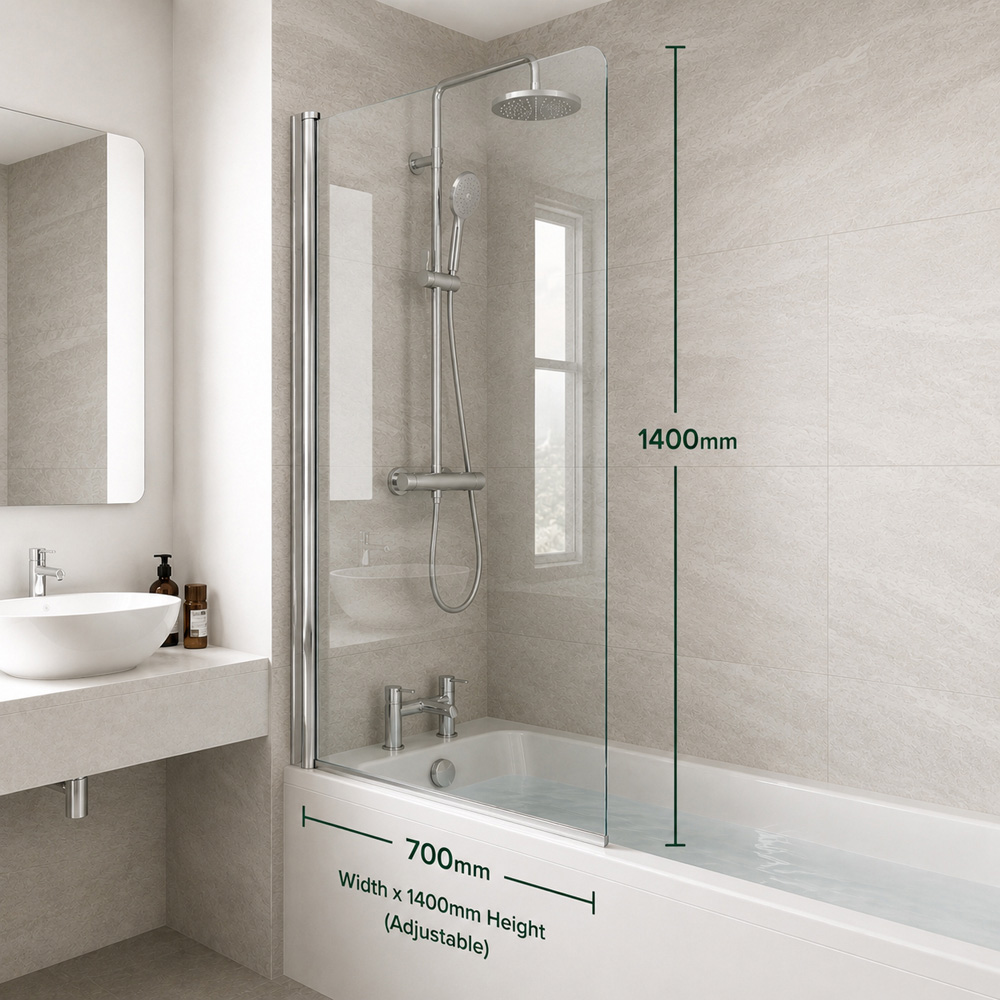 Go Bathrooms Jude Chrome Single Pivot Bath Shower Screen 600mm Image 6