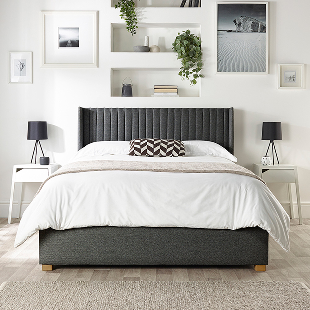 Catherine Lansfield Soho Single Charcoal Twill Ottoman Wing Bed Image 1