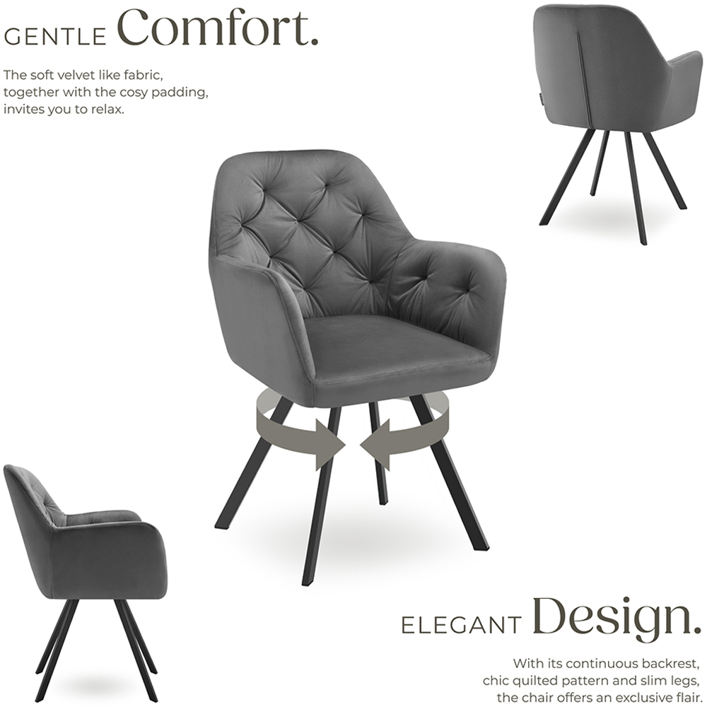 tectake Lucia Set of 6 Anthracite Quilted Pattern Velvet Swivel Armchair Image 3