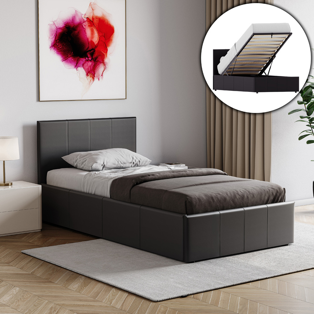 Vida Designs Lisbon Single Black Ottoman Faux Leather Bed Frame Image 5