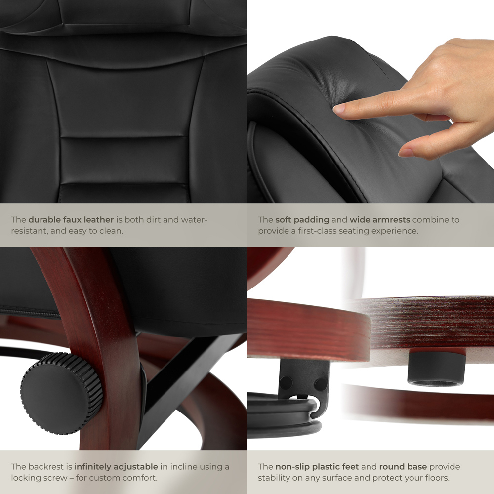 tectake William Black Swivel Armchair with Stool Image 6
