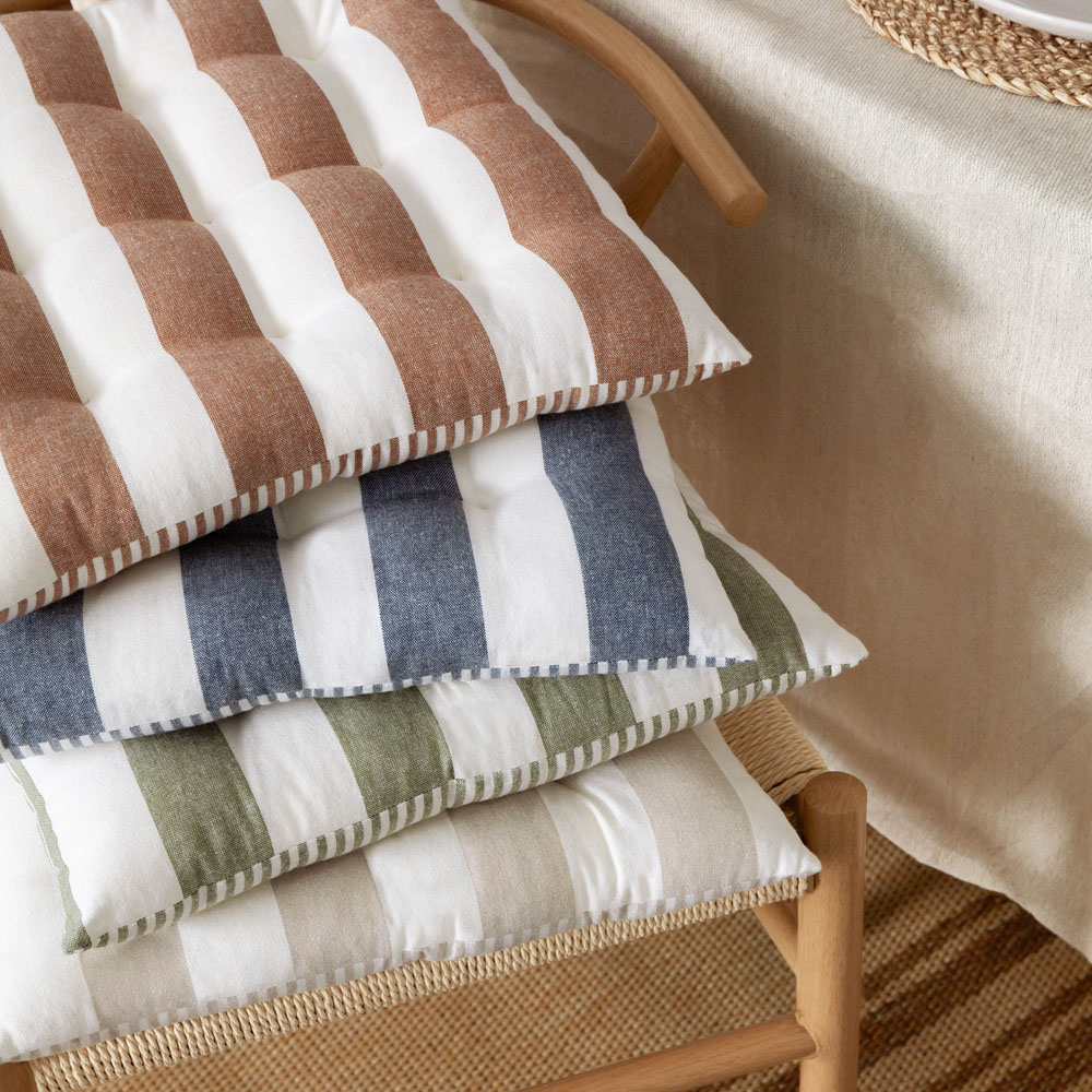 Yard Hayle Natural Striped Cotton Seat Pad 40 x 40cm 2 Pack Image 6