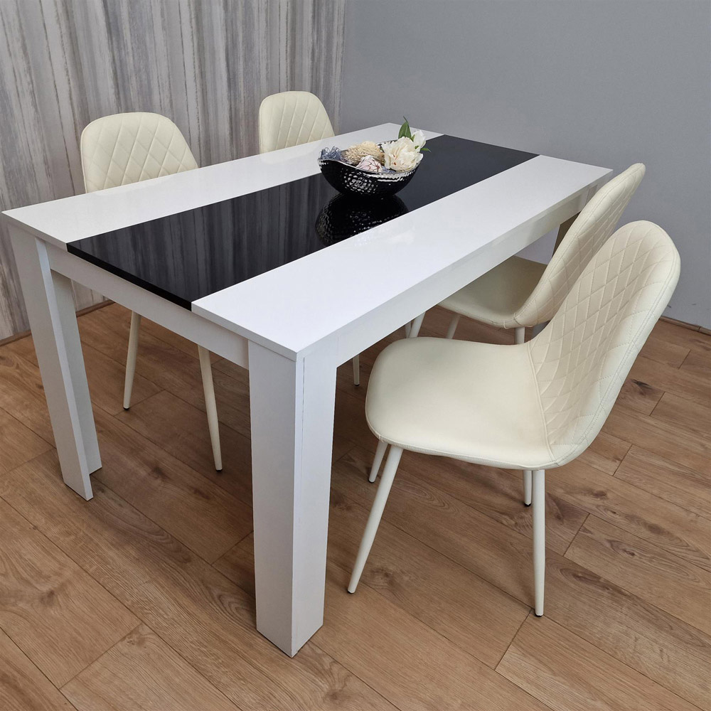 Portland Leather and Wood 4 Seater Dining Set White Black and Cream Image 2